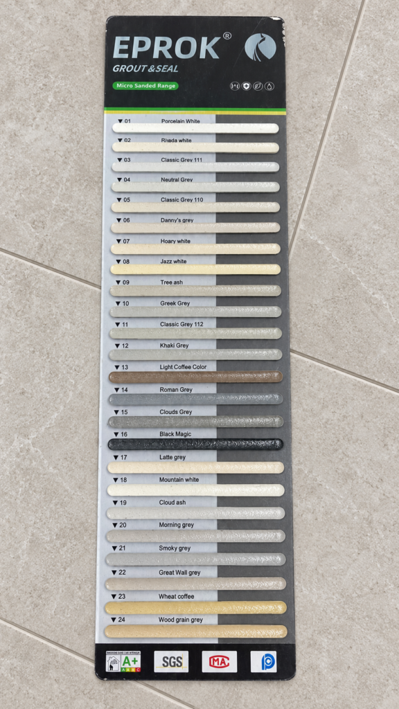EPROK 24-colour swatch on a porcelain tiled background