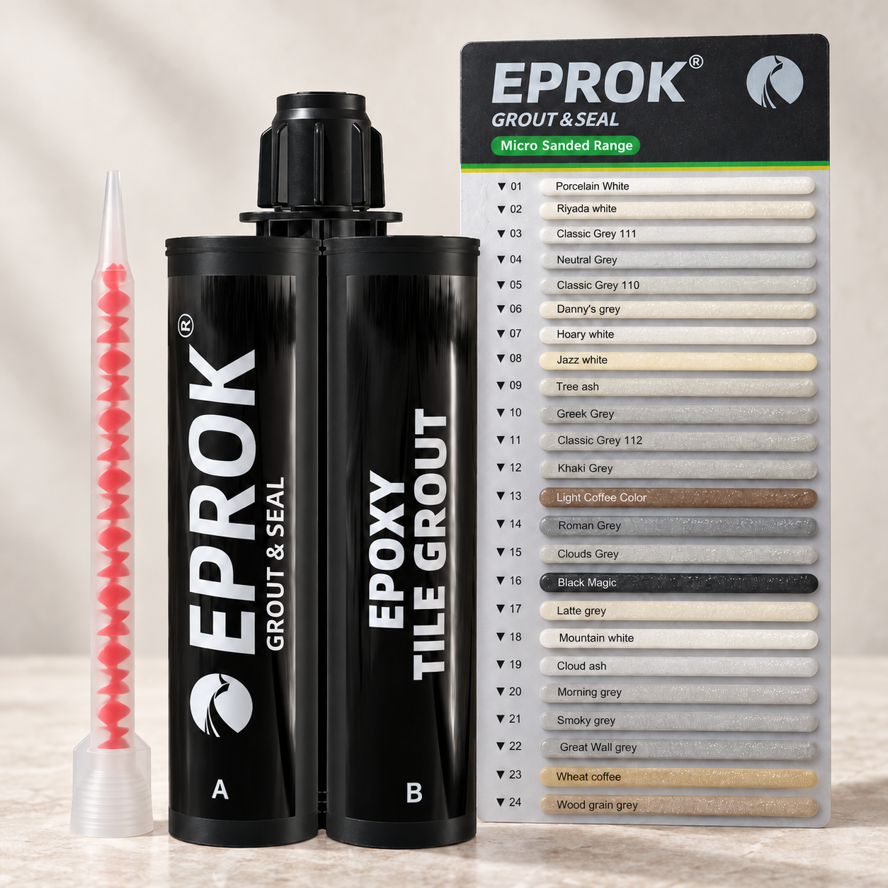 EPROK epoxy grout cartridge and colour chart